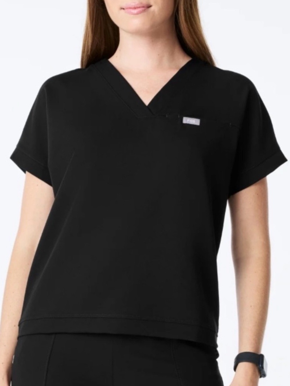 Figs Black V-Neck Short Sleeve Scrub Top